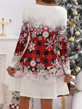 Snowflakes Plaid Round Neck Long Sleeve Dress OutfitFlow
